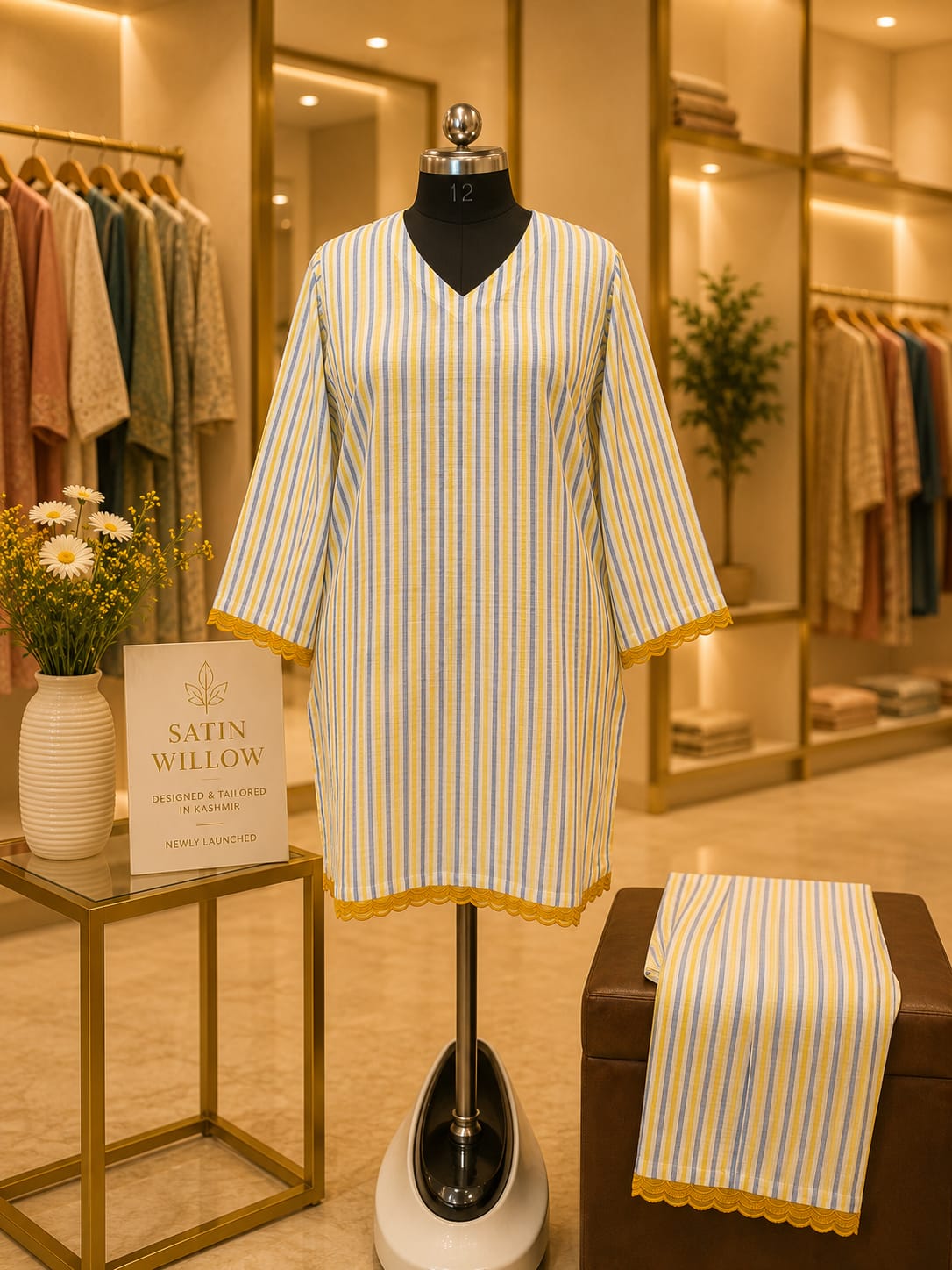Women's Premium Sunbeam Stripe 100% Cotton Co-Ord Set | Satin Willow