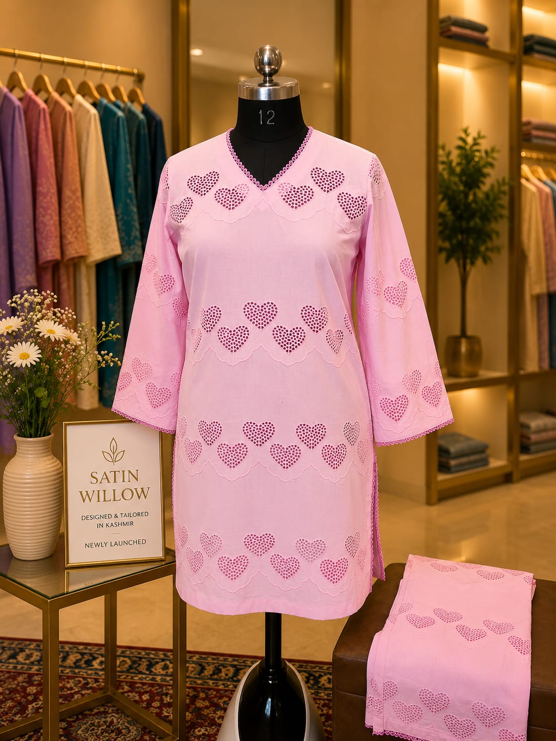 Blush Heart Cotton Co-Ord Set Brand: Satin Willow Collection: Signature Elegance Designed & Tailored in Kashmir