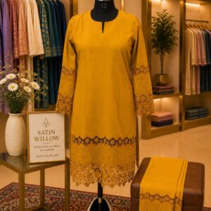 Golden Lace Cotton Co-Ord Set Brand: Satin Willow Collection: Signature Elegance Designed & Tailored in Kashmir