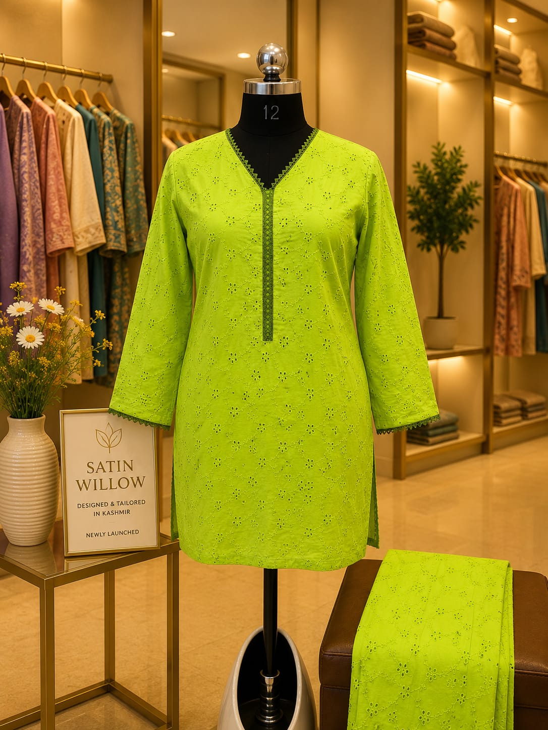 Lime Bloom Cotton Co-Ord Set Brand: Satin Willow Collection: Everyday Elegance Designed & Tailored in Kashmir