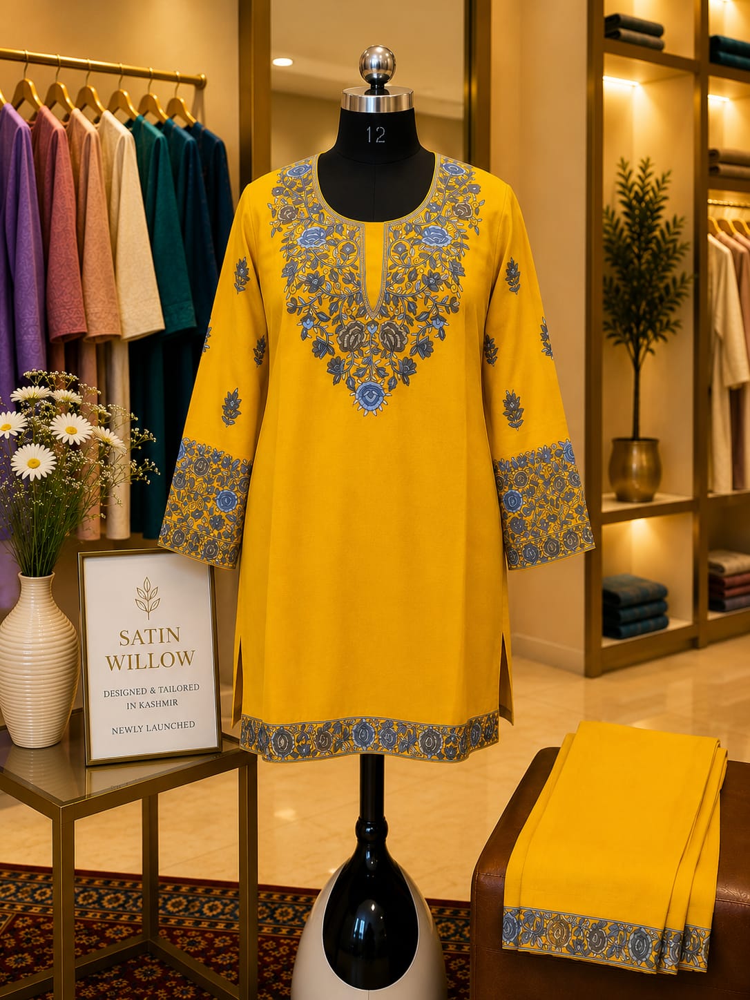 Golden Blossom Rayon Cotton Co-Ord Set Brand: Satin Willow Collection: Heritage Elegance Designed & Tailored in Kashmir