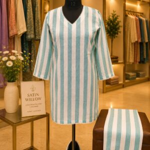 Women's Premium 100% Cotton Co-ord Set – Sky Blue & White Stripes | Satin Willow